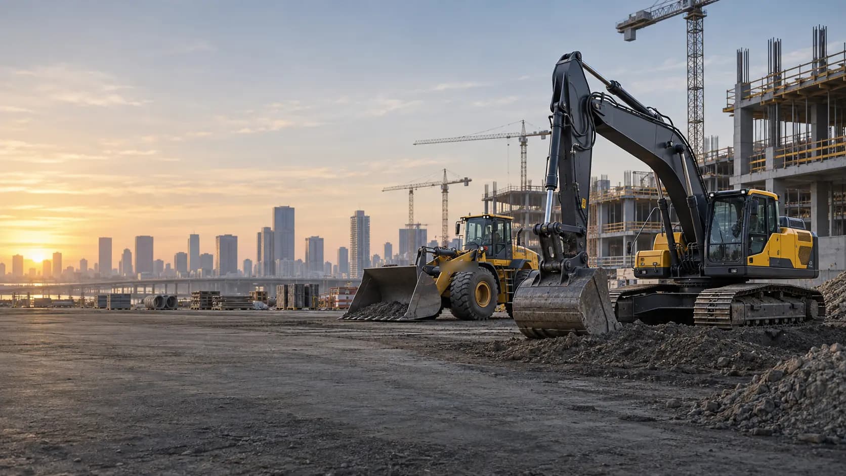 Construction equipment on a modern worksite